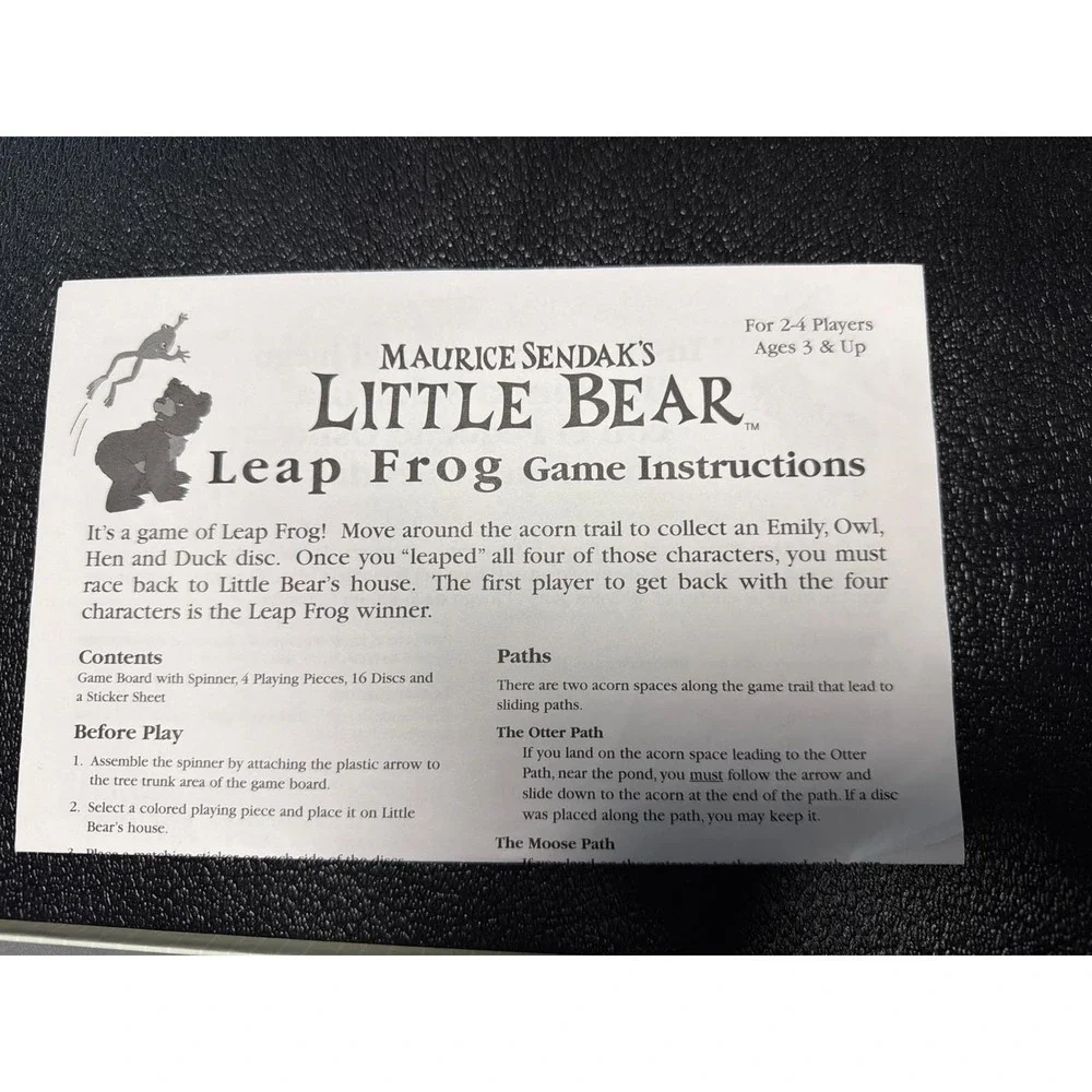Maurice Sendak Little Bear Leap Frog Board Game Cadaco 1999 Vintage 2-4 Players